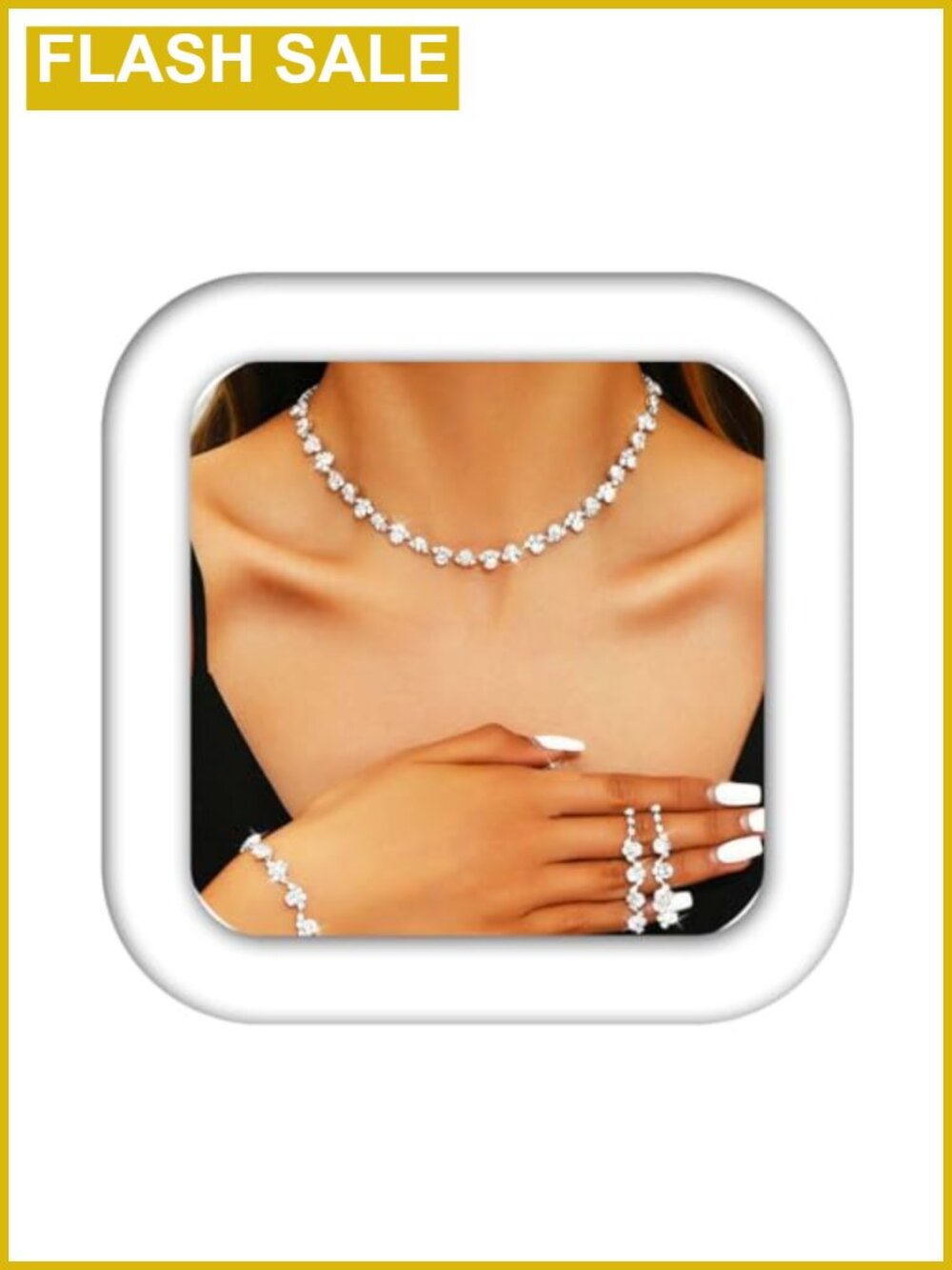 Aukmla Bridal Wedding Jewelry Set Rhinestones Choker Necklace Earrings Bracelet